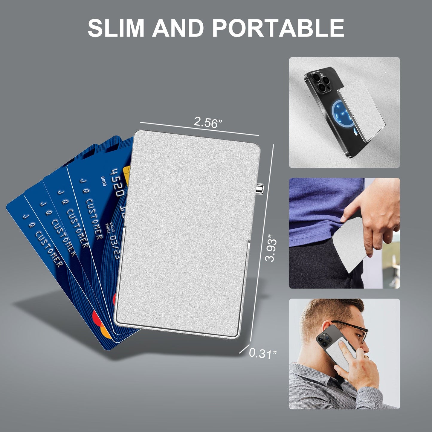 RFID Blocking Wallet Minimalist Slim Card Holder for Magsafe with Adjustable Stand, Metal Pop Up Magnetic Wallet  for Men TOYFID